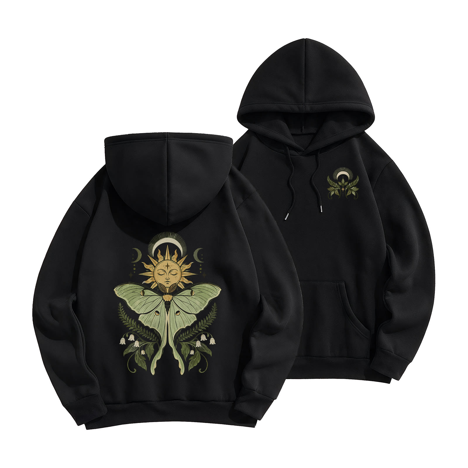 Rubbyoo Mysterious Sunny Moth Unisex Hoodie  - Black - 2XL - image 1