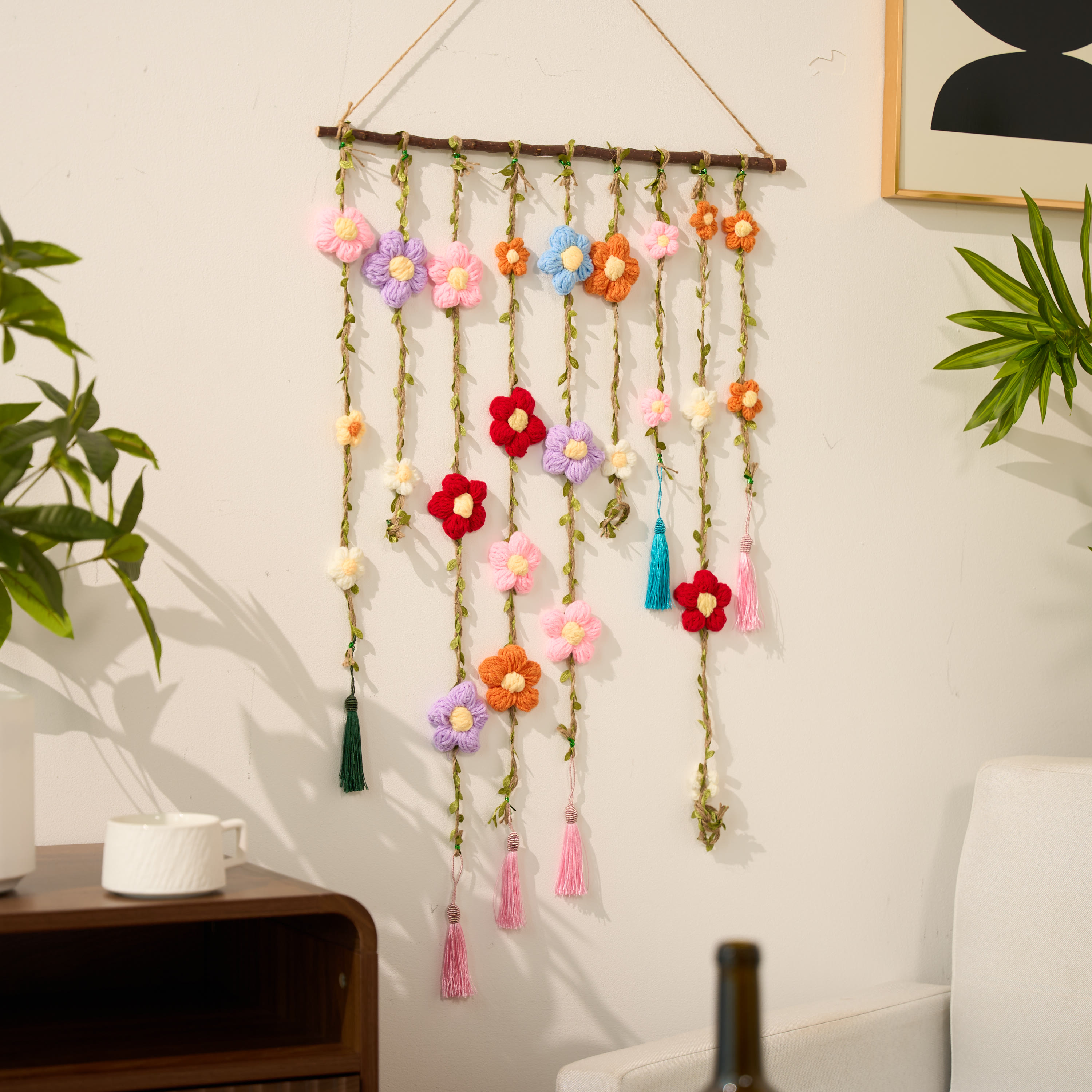 Rubbyoo Floral Vine Wall Hanging - Handmade Crochet Artwork | Boho Flower Pendant Ornament - image 2