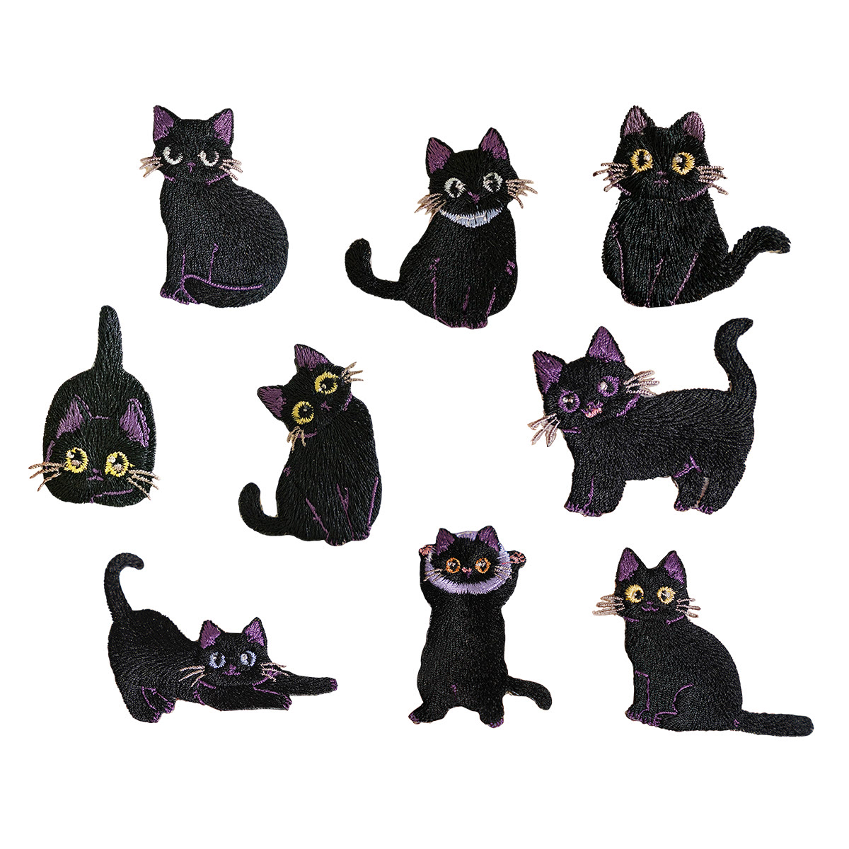 Rubbyoo Black Cat Embroidered Patch - Lovely Tote Bag Decor | Applique For Jackets And Backpacks - Mixed Set-9Pcs - image 1