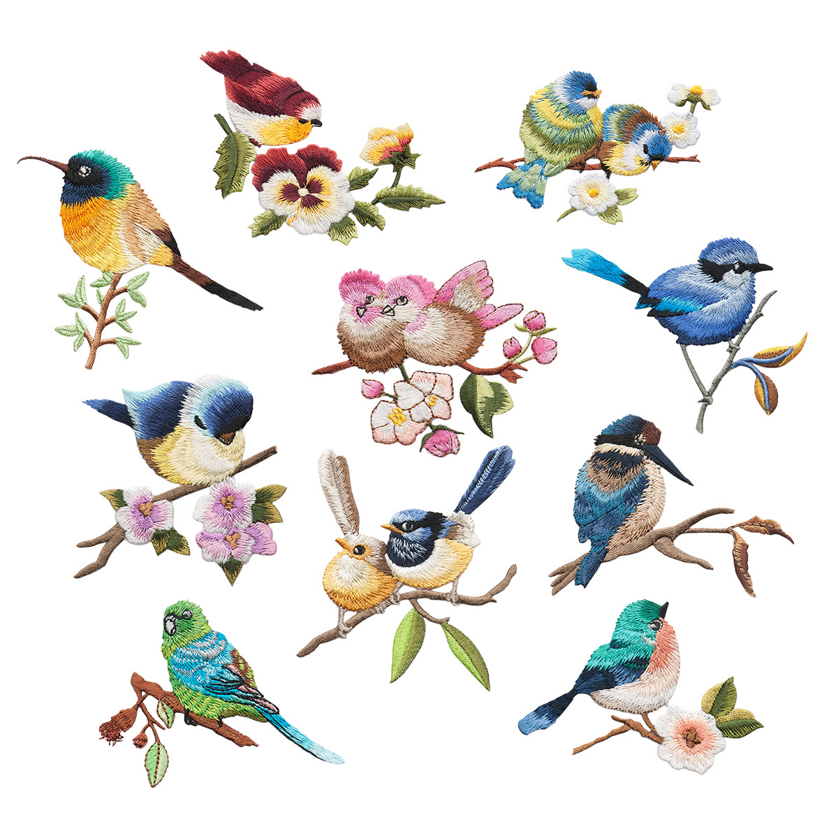 Rubbyoo Bird Embroidered Patch - Diy Colorful Iron On Applique | Unique Floral Backpack Decor - 10Pcs - image 1