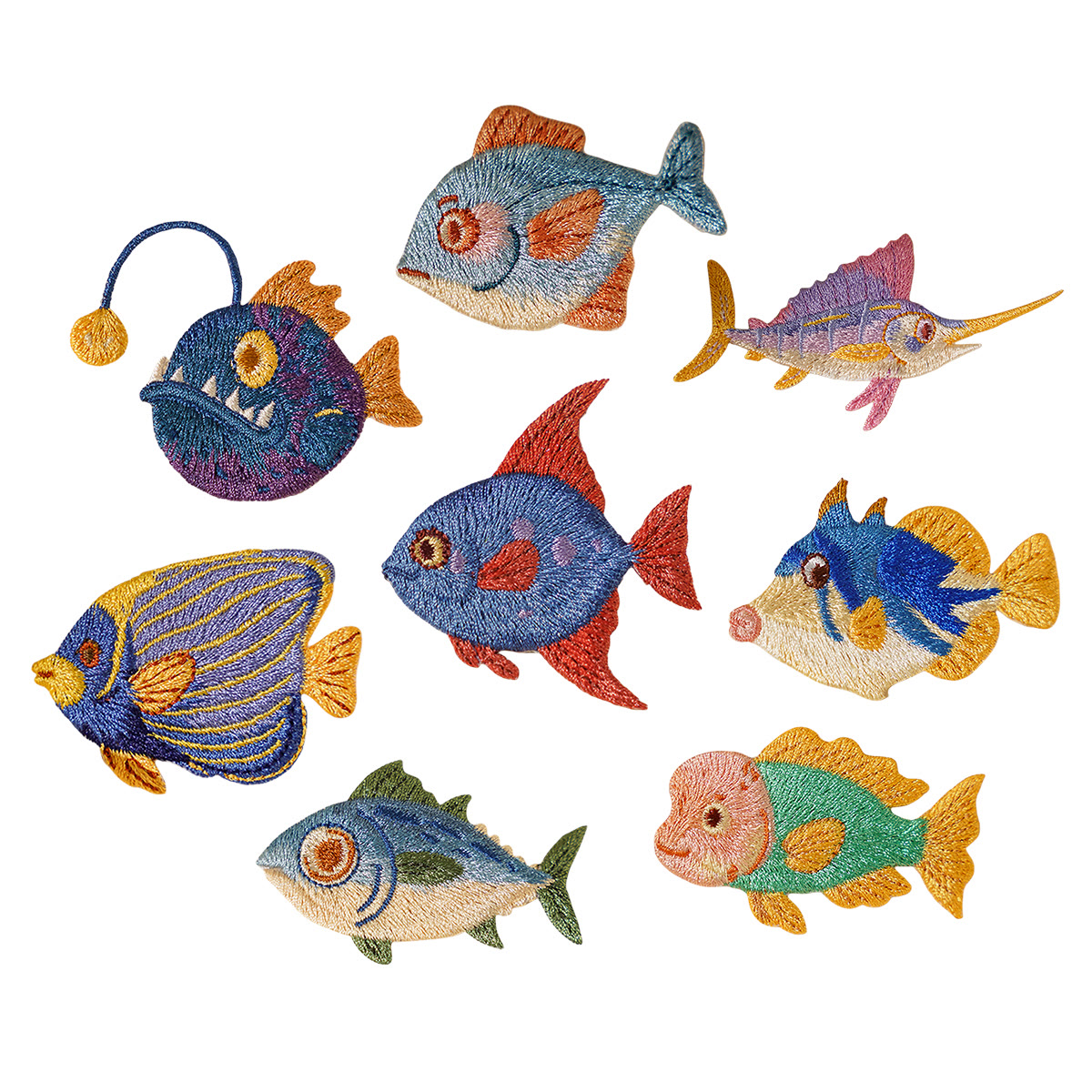 Rubbyoo Fish Embroidered Patch - Sea Creatures Iron-on Clothing Decor | Colorful Tropical Fish Applique - Mixed Set-8Pcs - image 1