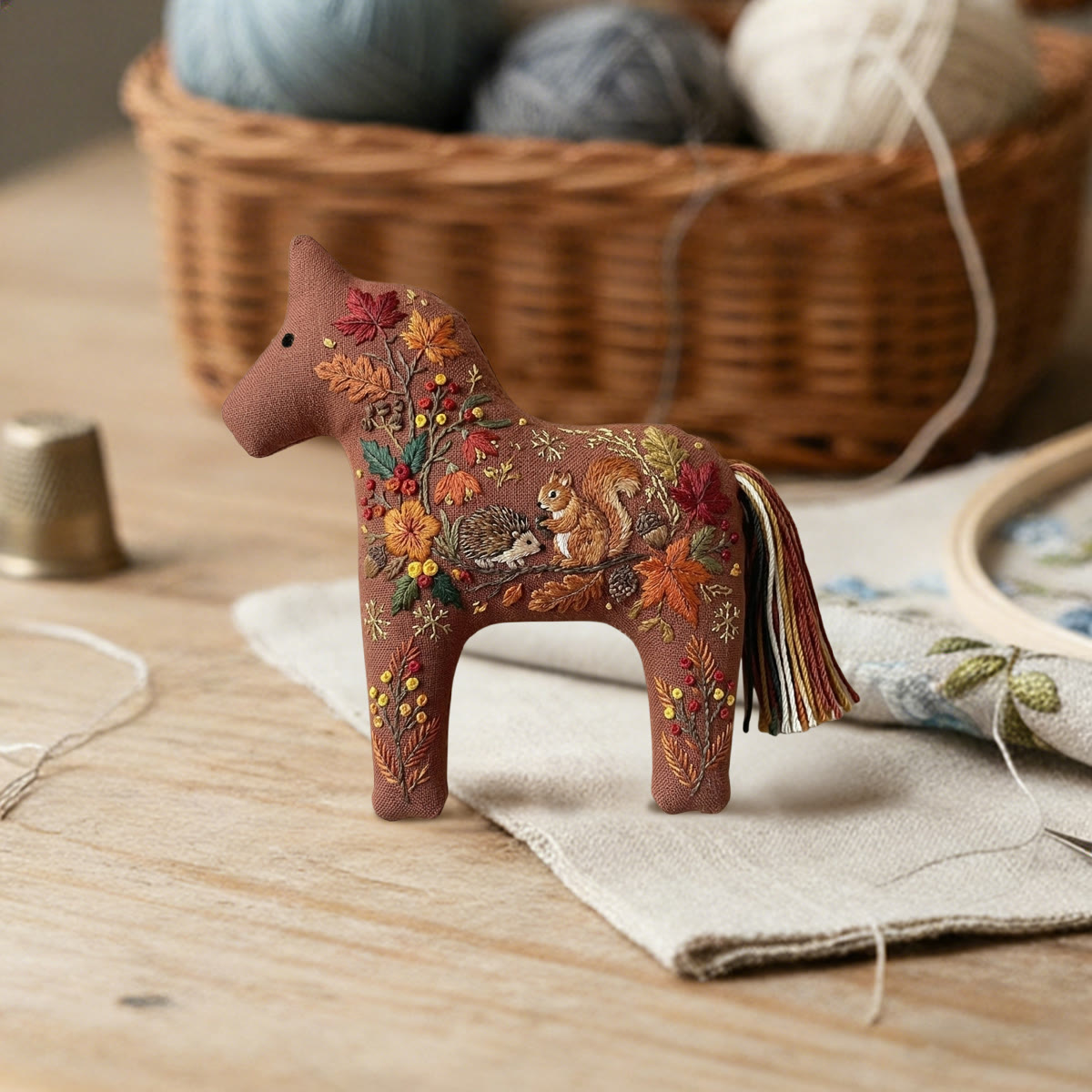 Rubbyoo Dala Horse Embroidery Kit - Cozy Autumn Forest | Playful Animal Craft | Seasonal Cottagecore Indoor Display - image 2