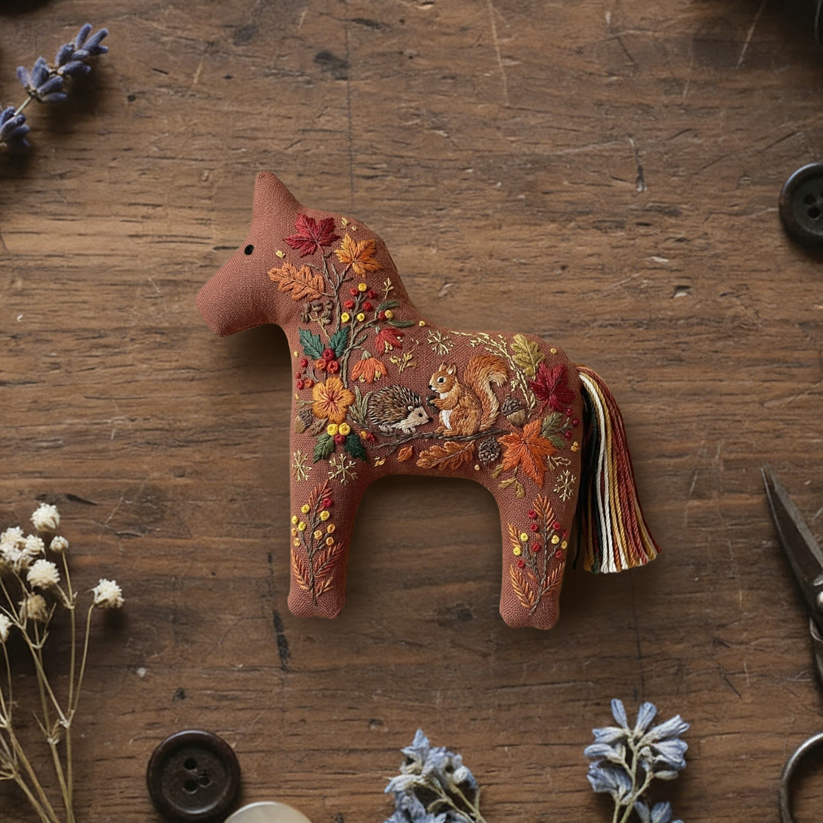 Rubbyoo Dala Horse Embroidery Kit - Cozy Autumn Forest | Playful Animal Craft | Seasonal Cottagecore Indoor Display - 6 inches hoop kit - image 1