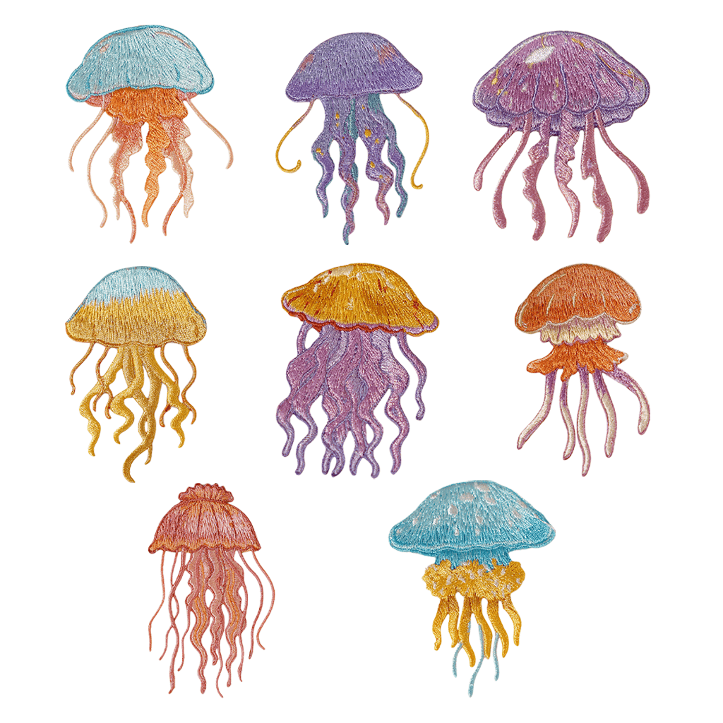 Rubbyoo Jellyfish Embroidered Patch - Sea Creatures Iron-on Applique | Diy Patch For Clothing - Mixed Set-8Pcs - image 1