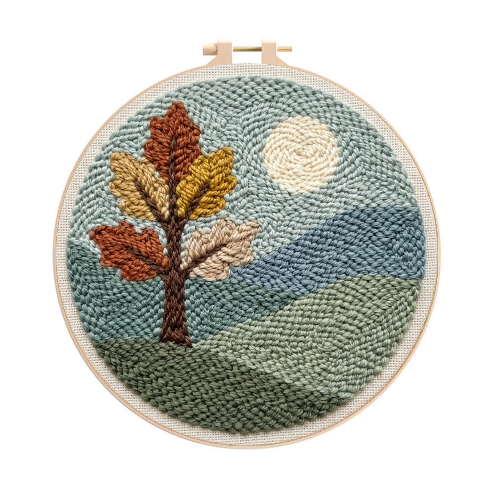Standing Maple Tree Punch Needle Kit - Easy-to-do Handicraft For Nature Lover | Artistic Wall Hanging Art - 8 inch Hoop Kit - image 1