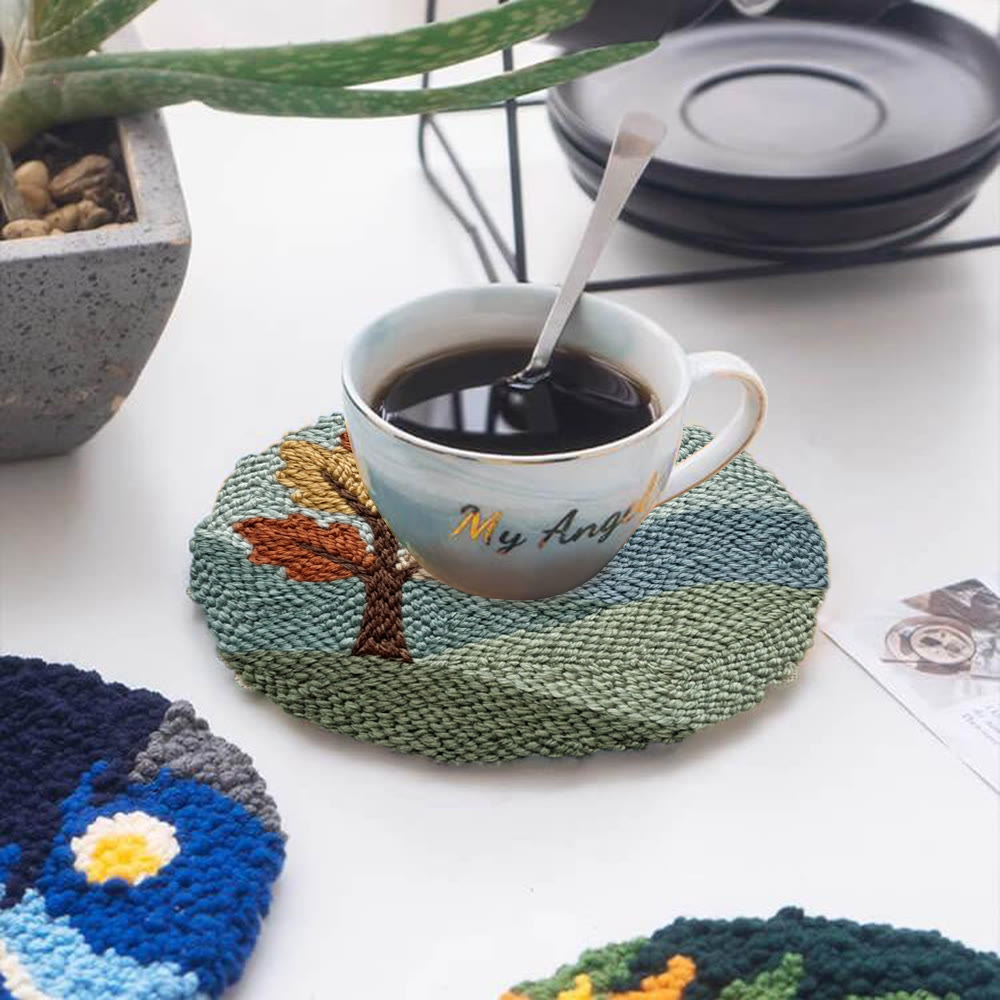 Standing Maple Tree Punch Needle Kit - Easy-to-do Handicraft For Nature Lover | Artistic Wall Hanging Art - 5 inch Coaster Kit - image 12