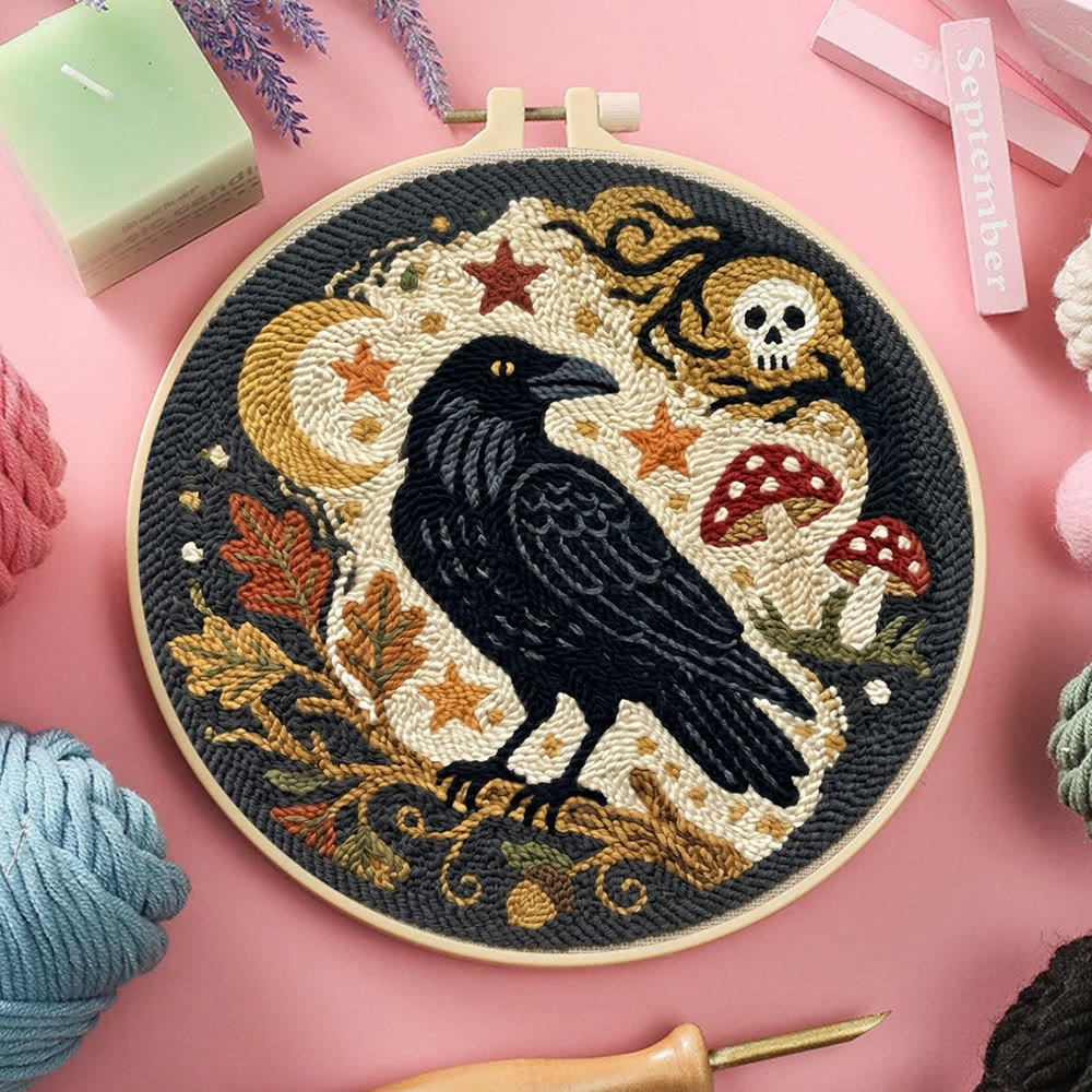 Midnight Crow Punch Needle Kit - Gothic Woodland Crow Graphic | Handmade Halloween Craft Project - image 4