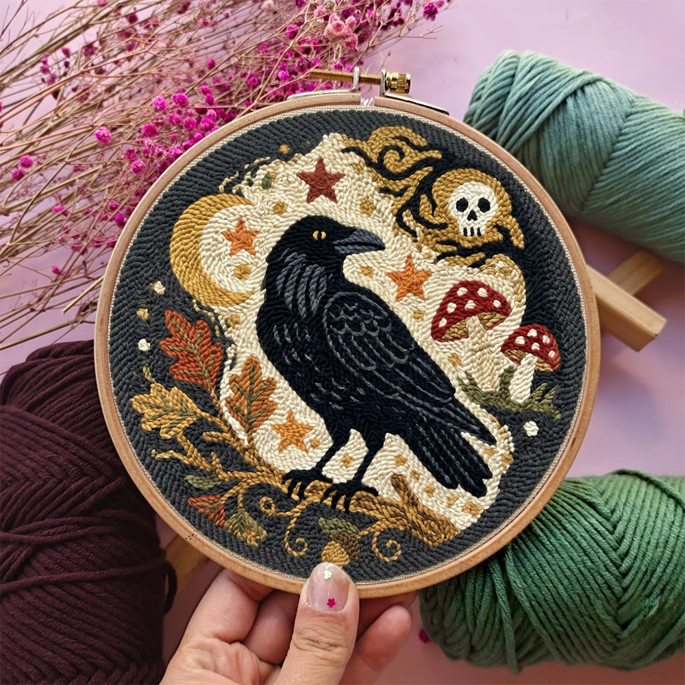 Midnight Crow Punch Needle Kit - Gothic Woodland Crow Graphic | Handmade Halloween Craft Project - image 6