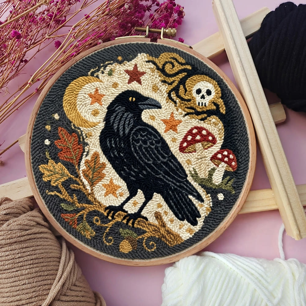 Midnight Crow Punch Needle Kit - Gothic Woodland Crow Graphic | Handmade Halloween Craft Project - image 8