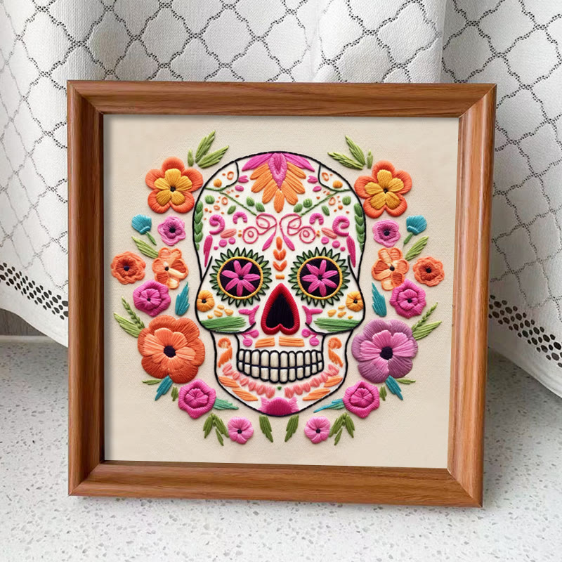 Rubbyoo Embroidery Kit - Floral Calavera | Beginner Needle Craft | Diy Stitching Art  - Embroidery Kit Plus An Extra Frame - image 13