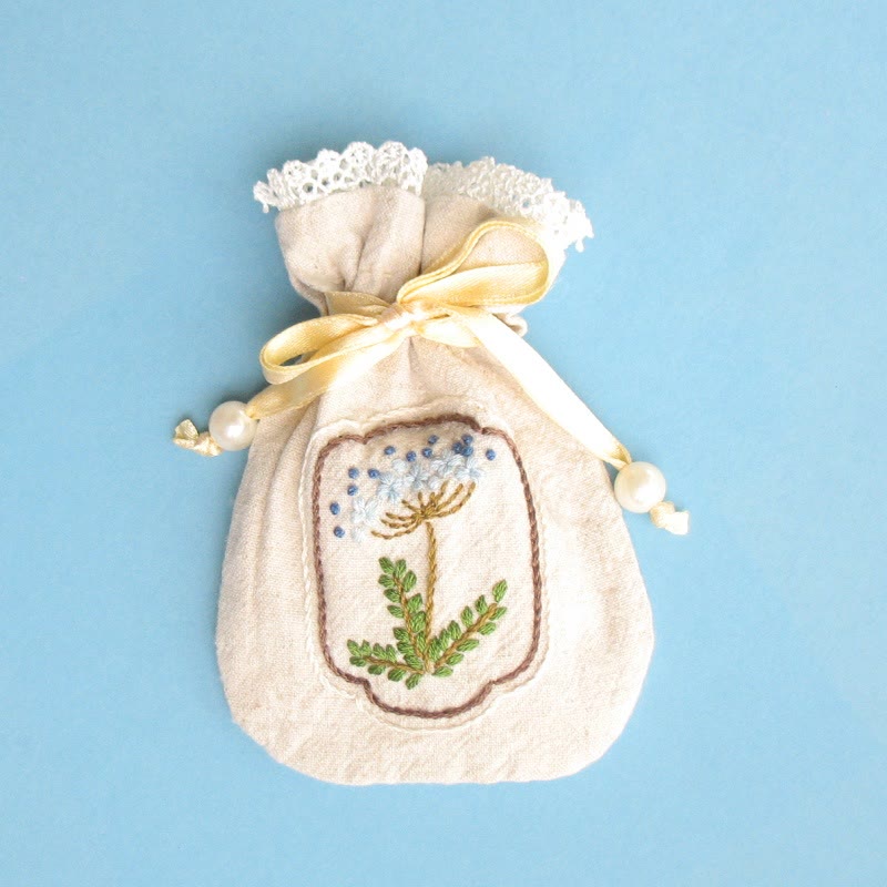 Embroidery Mini Drawstring Pouch Kit | Unique Floral Craft | Perfect Birthday Gift For Her - Daisies - Beige bag - image 7