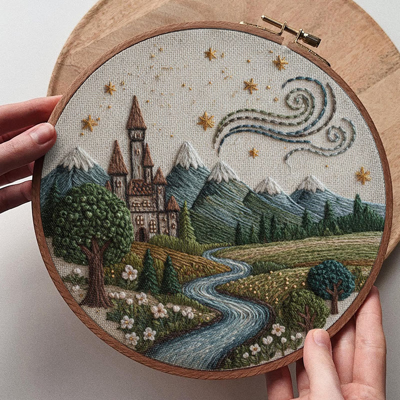 Rubbyoo Embroidery Kit - Starry Castle Stream | Idyllic Craft | Fairy-tale Accent - image 6