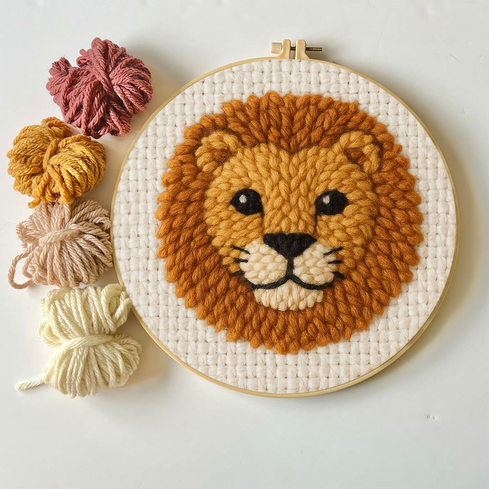 Cute Lion Punch Needle Kit - Handmade Animal Yarn Craft  | Diy Gift For Child - image 7