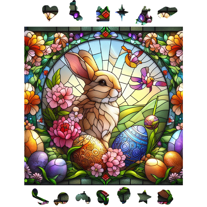 Spring Easter Bunny & Egg - Wooden Jigsaw Puzzle