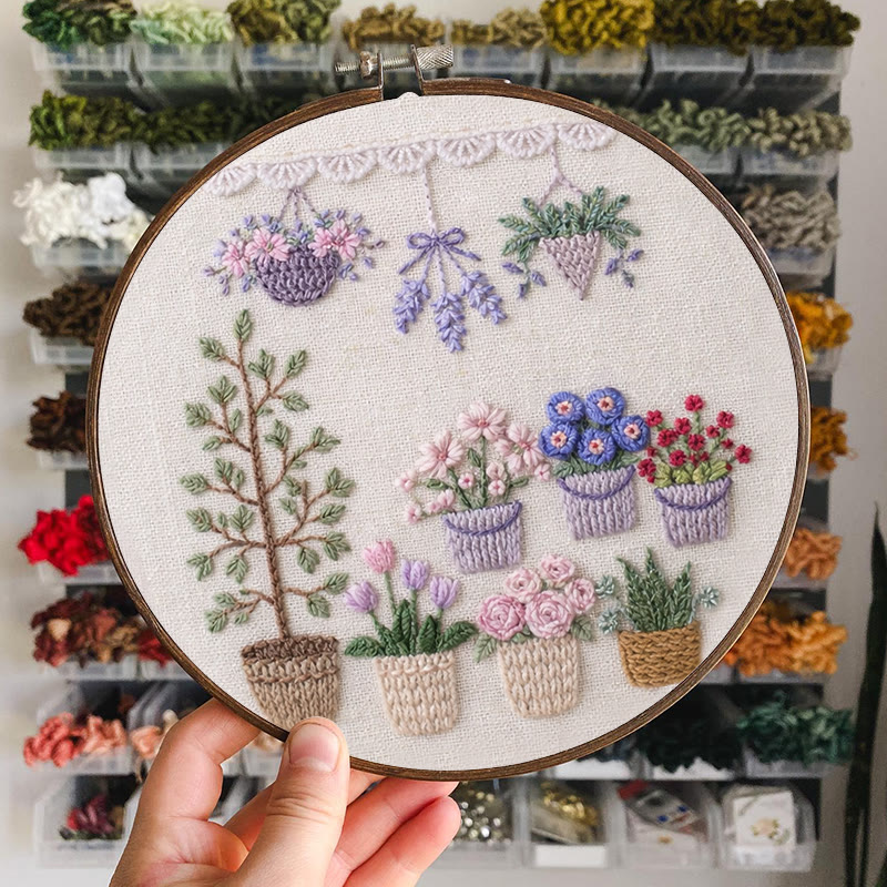 Rubbyoo Embroidery Kit - Tabletop Potted Garden | Relaxing Handwork | Fresh Home Accent - image 7