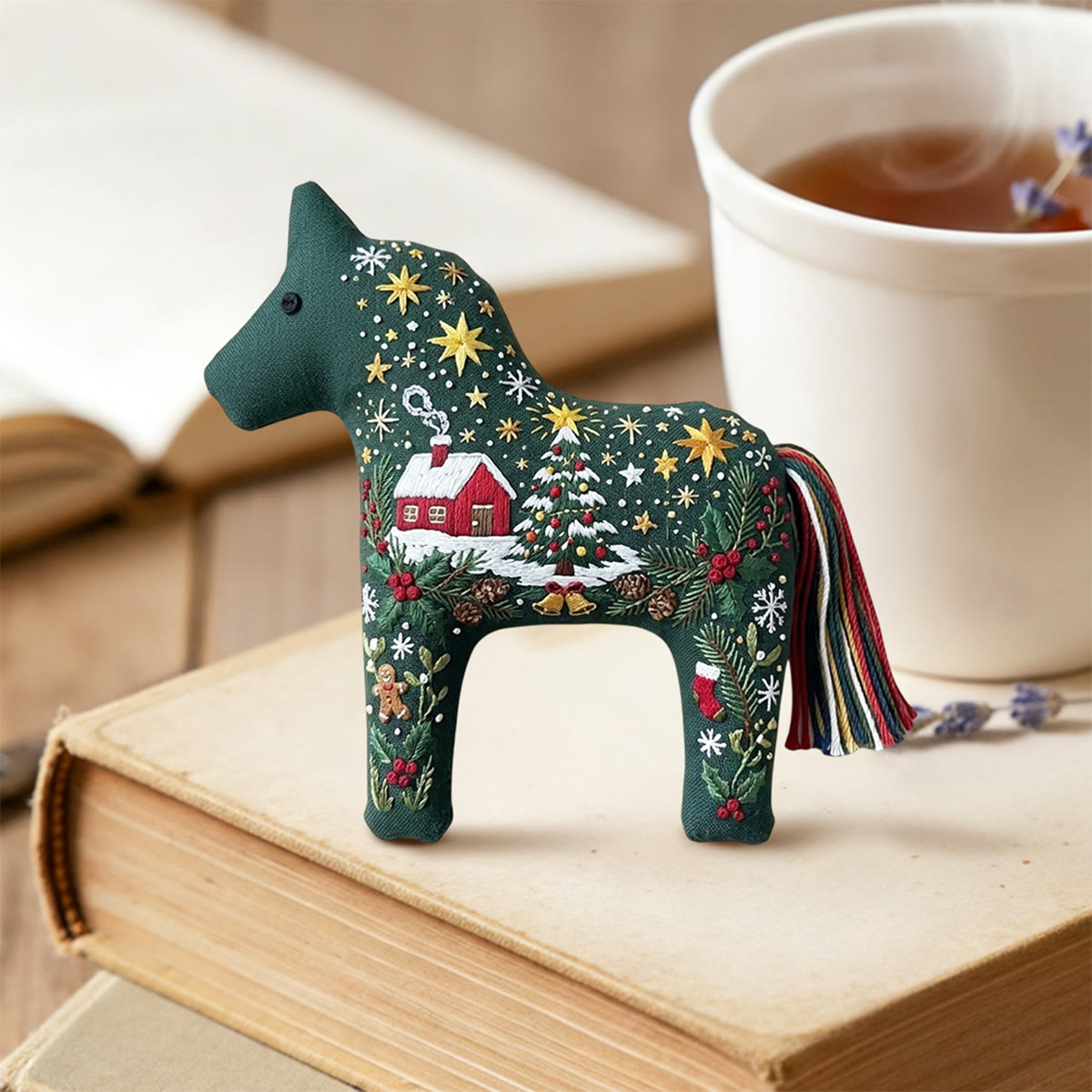 Rubbyoo Dala Horse Embroidery Kit - Cheerful Christmas Night | Handmade Cozy Festive Home Decor | Ideal Winter Indoor Ornament - image 5