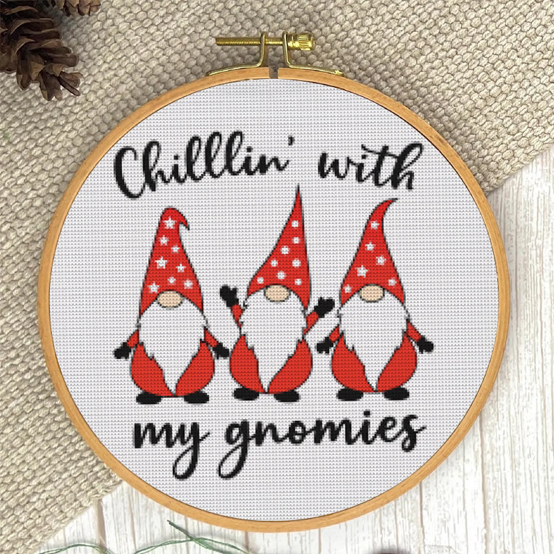  Cross Stitch Kit - Chill With Gnomies | Holiday Handmade Craft | Diy Christmas Gifts - image 5