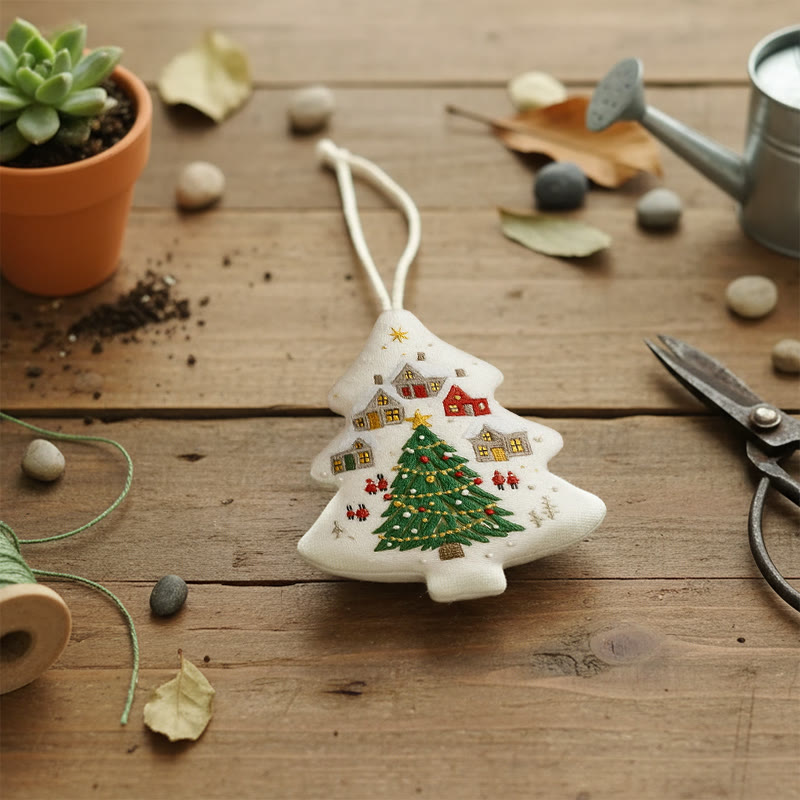 Rubbyoo Tree-shaped Embroidery Kit - Festive Town | Handmade Festive | Artisanal Xmas Accent - image 7