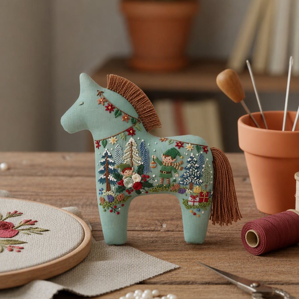 Rubbyoo Dala Horse Embroidery Kit - Enchanted Christmas Forest | Whimsical Winter Home Decoration | Handmade Cozy Artwork For Kids - image 7