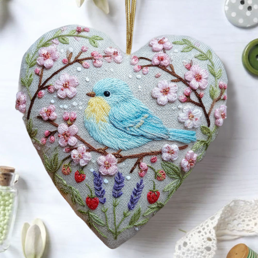 Rubbyoo Heart Embroidery Kit - Cherry Blossom Blue Bird | Novice Friendly Diy | Perfect Anniversary Gift - image 6