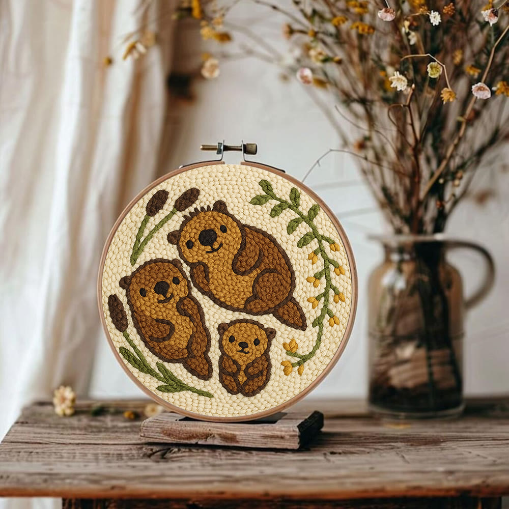 Cute Otter Family Punch Needle Kit - Diy Animal Handicraft | Nice Home Decoration - image 8