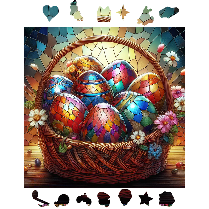 Easter Egg In Basket - Wooden Jigsaw Puzzle