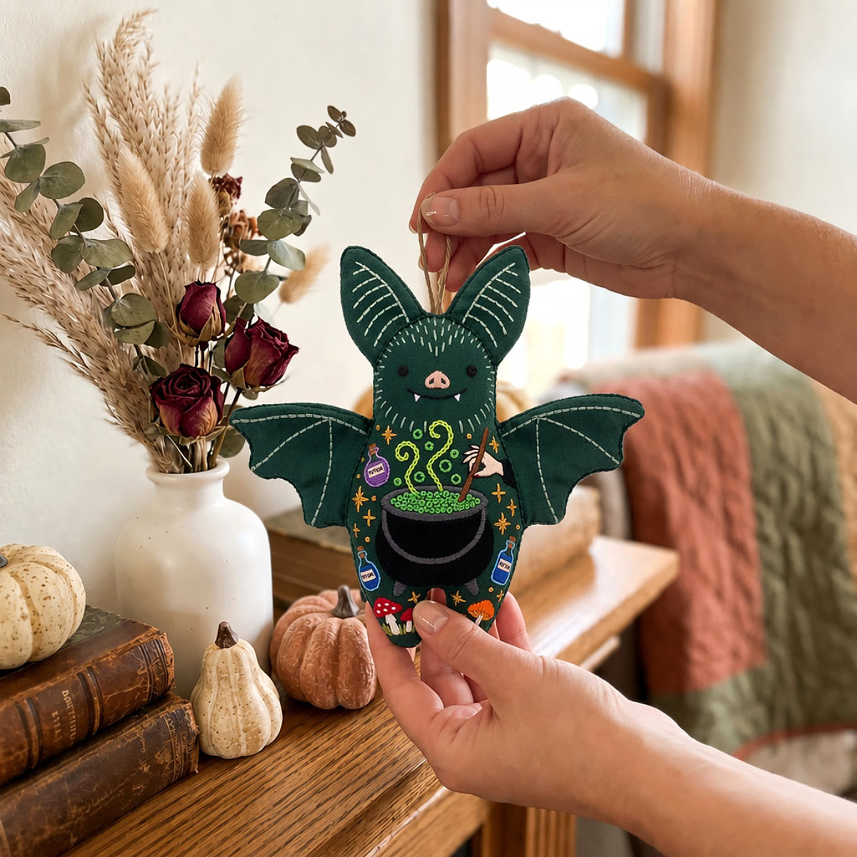Rubbyoo Bat Embroidery Kit - Witch Cauldron | Gift For Friends | Gothic Halloween Decor - image 8