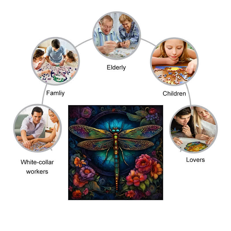 Magical Dragonfly with Flower - Wooden Jigsaw Puzzle