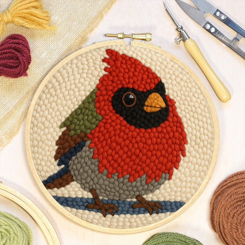 Cute Cardinal Bird Punch Needle Kit - Diy Starter Craft | Christmas Decorative Gift   - image 3