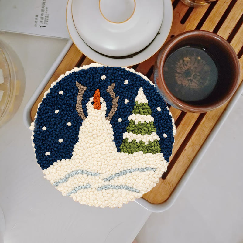 Christmas Snowman And Tree Punch Needle Kit - Handmade Needle Craft | Festival Decoration Gift  - 5 inch Coaster Kit - image 12