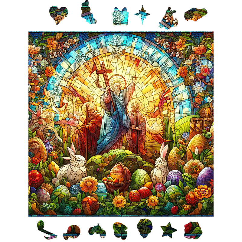 Happy Easter Cross & Jesu -   Jigsaw Puzzle