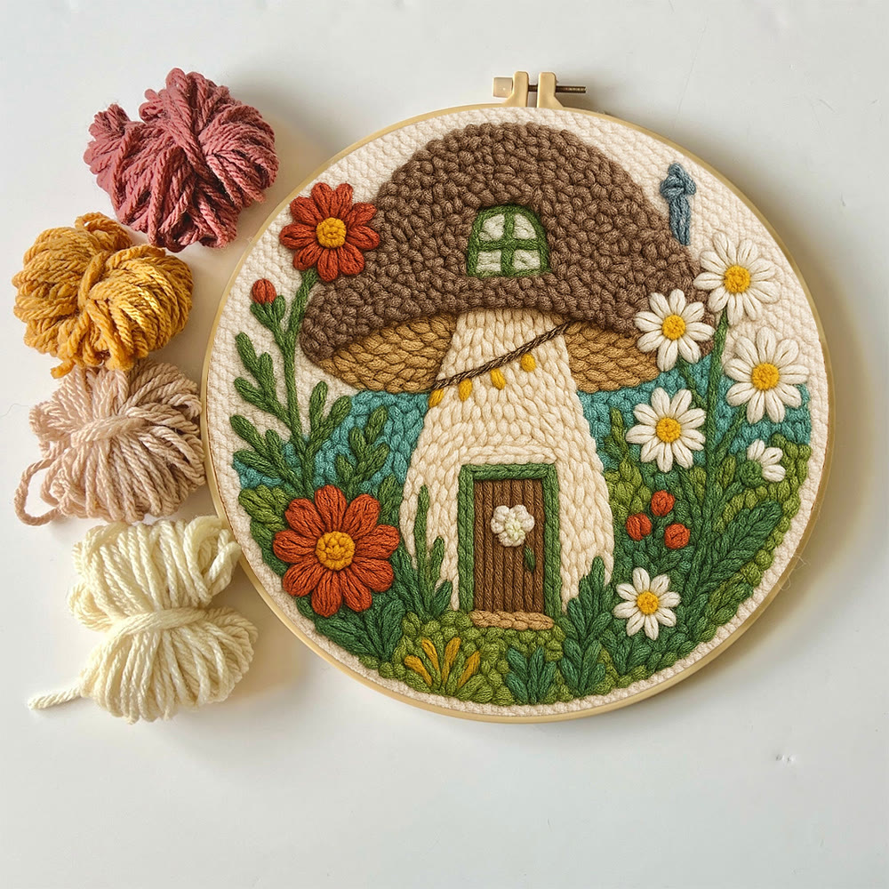 Mushroom House Punch Needle Kit - Diy Punch Needle Coaster | Handmade Floral Craft | Fantasy Needle Artwork - image 8
