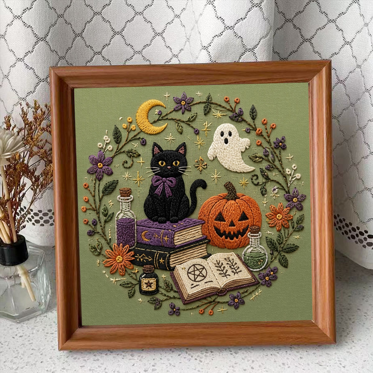 Rubbyoo Embroidery Kit - Midnight Grimoire | Cozy Craft Kit for Beginners | Spooky Season Ornament - Embroidery Kit Plus An Extra Frame - image 9
