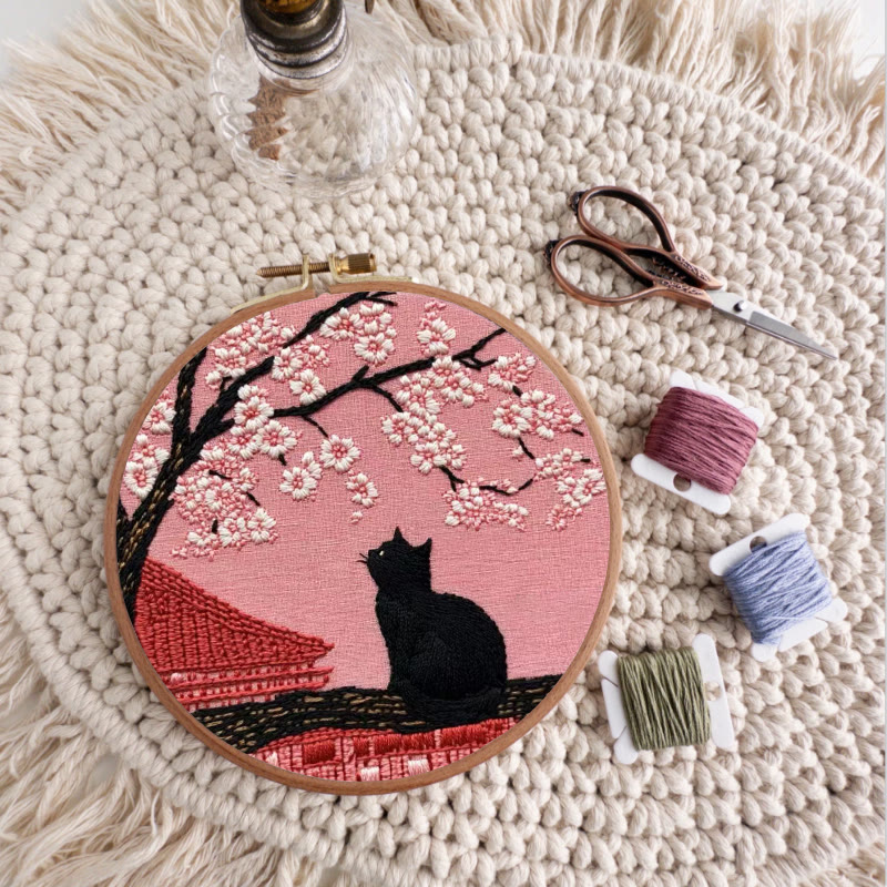Rubbyoo Embroidery Kit - Sakura Cat Kyoto | Oriental-inspired Diy | Whimsical Wall Art Kit - image 9