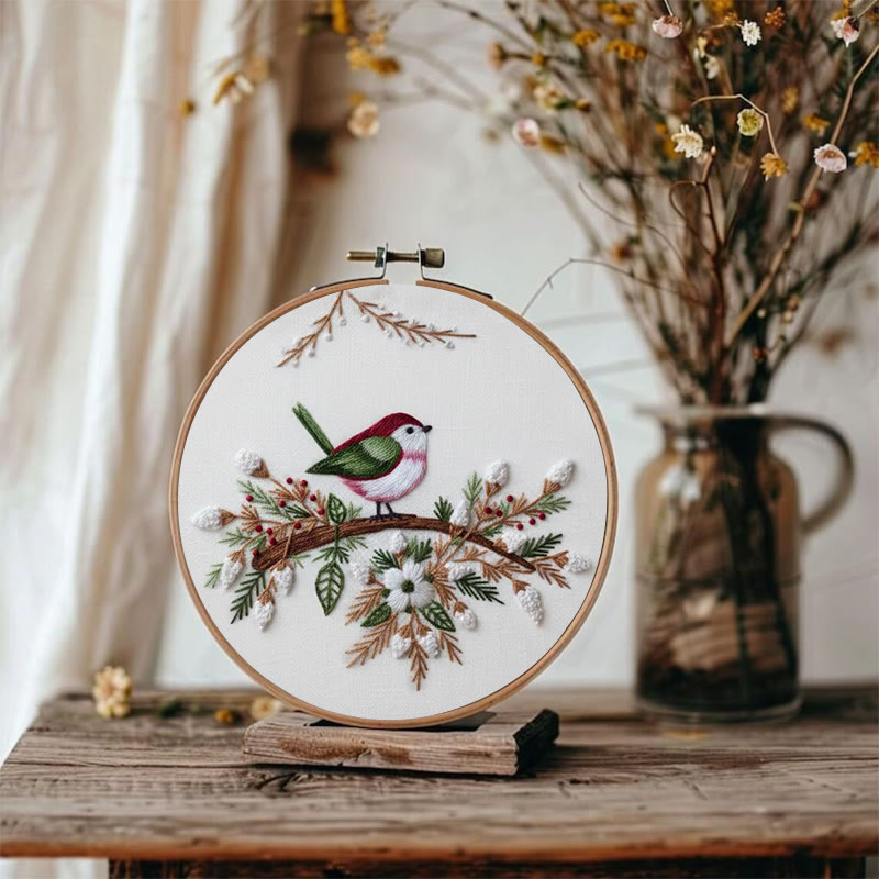 Rubbyoo Embroidery Kit - Winter Branch Bird | Serene Craft | Festive Accent - image 6