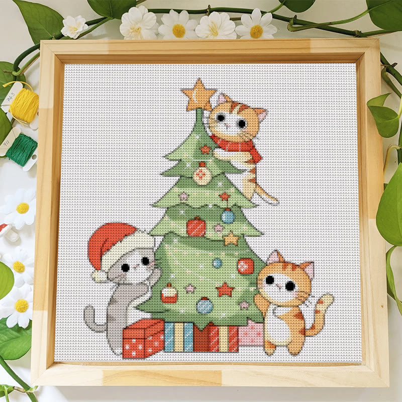Cross Stitch Kit - Kitten Christmas Tree | Adorable Handmade Art | Unique Wall Hanging Ornament - image 8