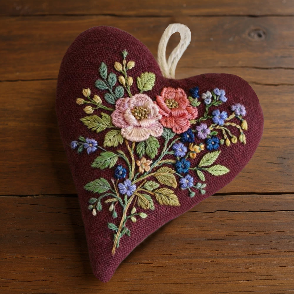 Rubbyoo Heart Embroidery Kit - Burgundy Floral Bouquet Design | Gentle Handmade Diy | Elegant Gifting Choice - image 3