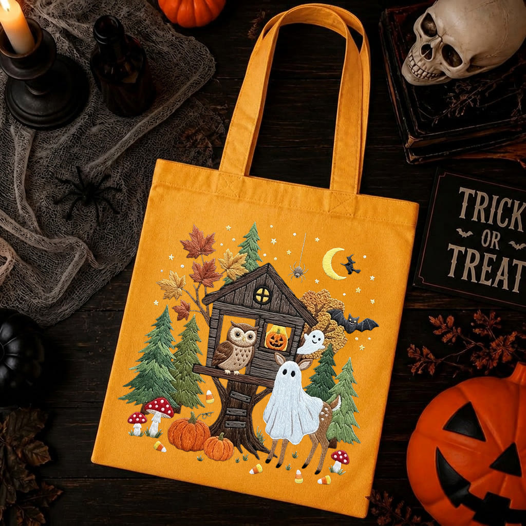 Rubbyoo Embroidery Tote Bag Kit - Witchy Forest Party | Spooky Gift For Kids | Trick-or-treat Canvas Bag - 11.8" × 13.8" - Yellow - image 5
