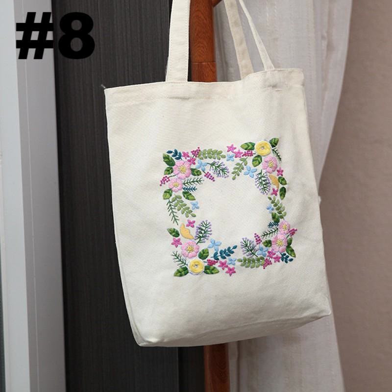 Embroidery Beige And White Canvas Tote Bag  Kits | Colorful Flower Needlepoint  Crafts  | Eco-friendly Shopping  Bag For Life - #8 - image 9