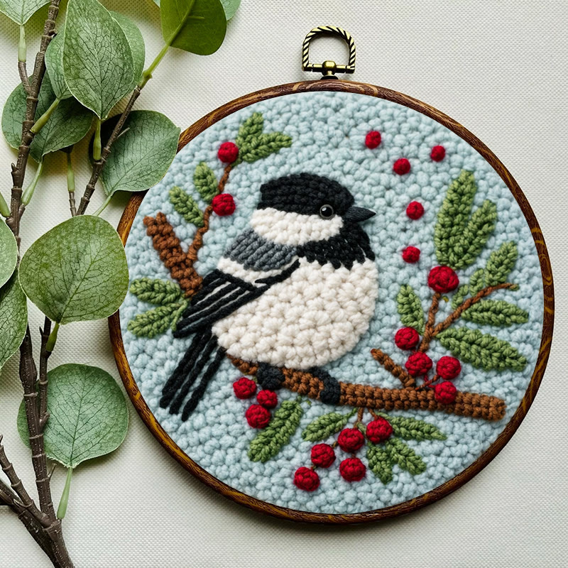 Winter Berry Chickadee Punch Needle Kit - Thoughtful Gift For Her | Adorable Home Decor Piece - image 8