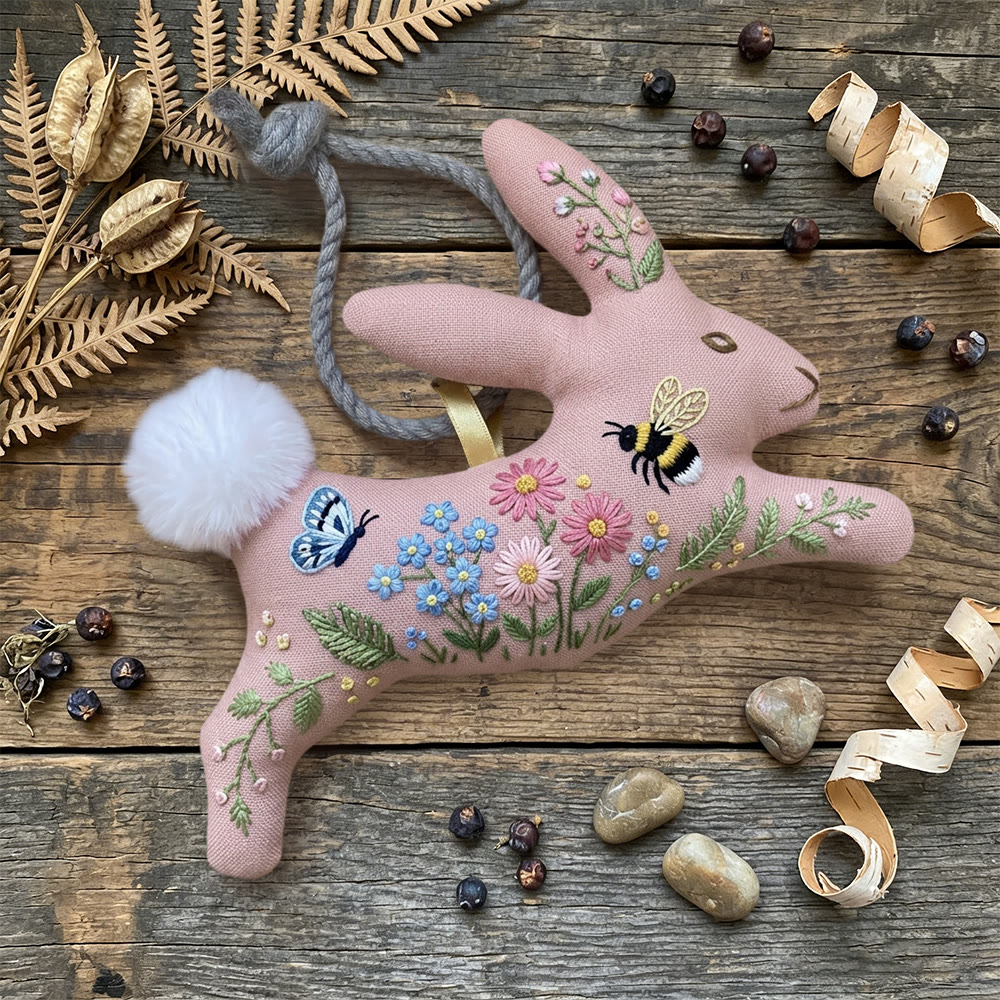 Rubbyoo Rabbit Embroidery Kit - Pink Rabbit  | Diy Floral Art | Easter Handmade Craft  - image 4