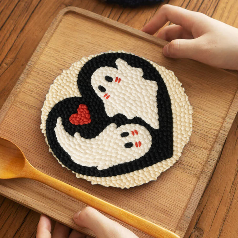 Yin-Yang Ghost Heart Punch Needle Kit – Simple-to-craft DIY Work | Romantic Handcrafted Present - 5 inch Coaster Kit - image 4