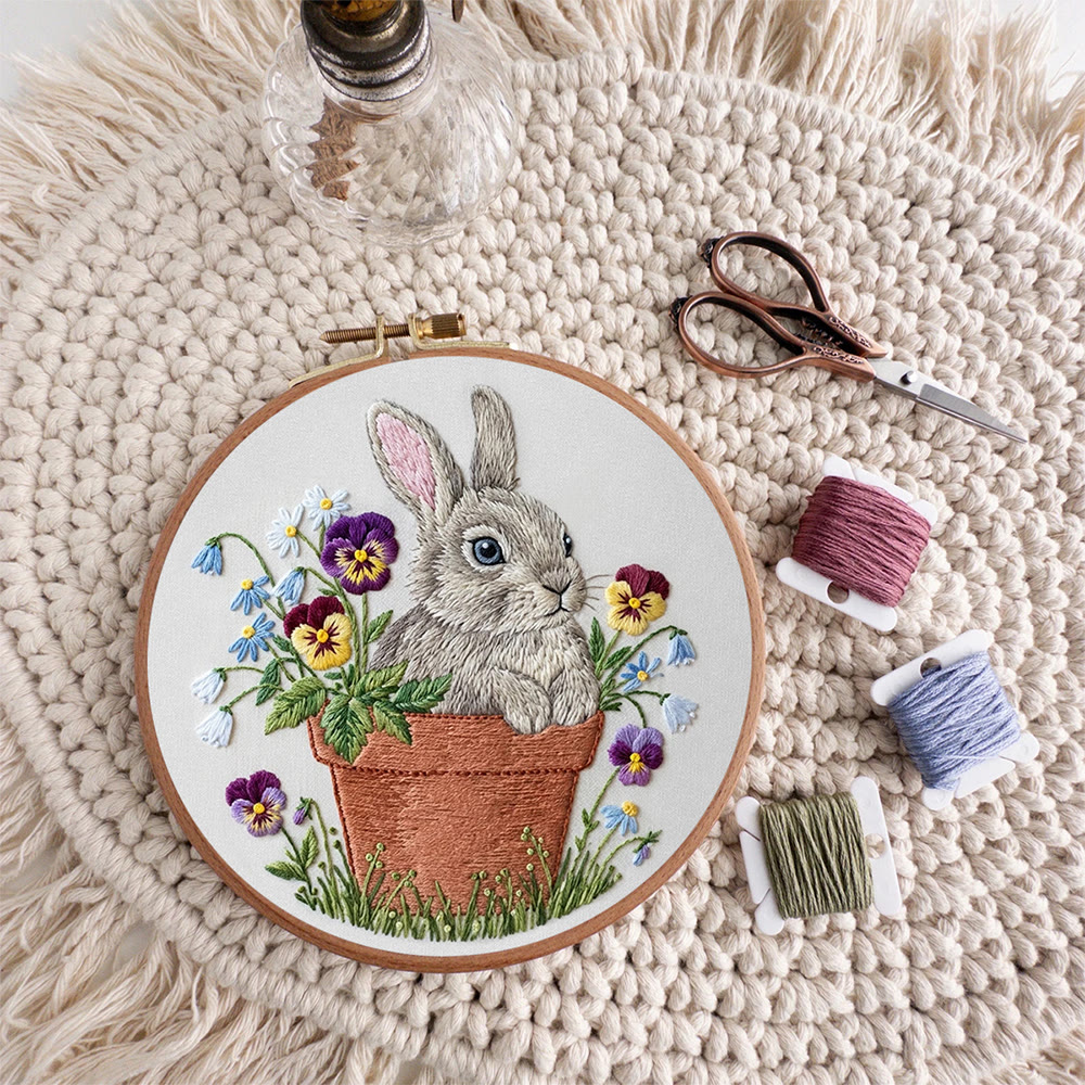 Rubbyoo Embroidery Kit - Rabbit With Flowerpot |  Embroidery Animal Design | Handmade Home Decor - image 10