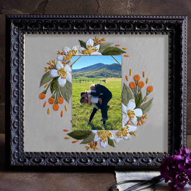 Rubbyoo Embroidery Photo Frame Kit - Beautiful White Flower | Handmade Anniversary Gift | Diy Picture Holder - image 9