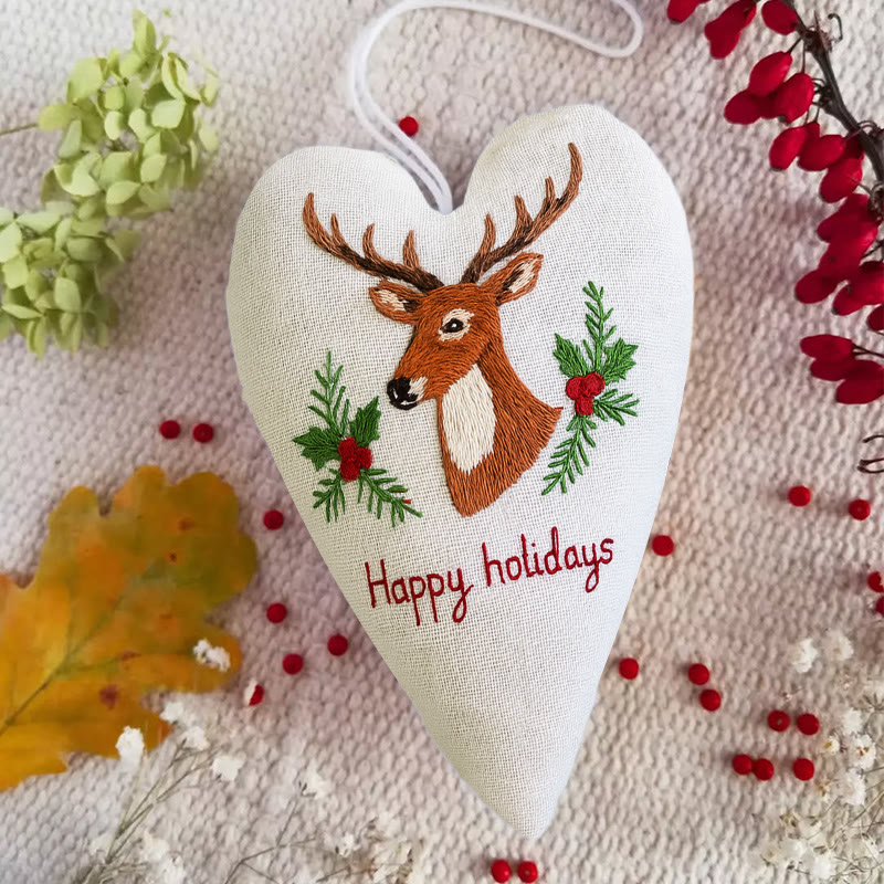 Rubbyoo Heart Embroidery Kit - Happy Holidays | Christmas Tree Ornament | Christmas Novice Needlepoint - image 8