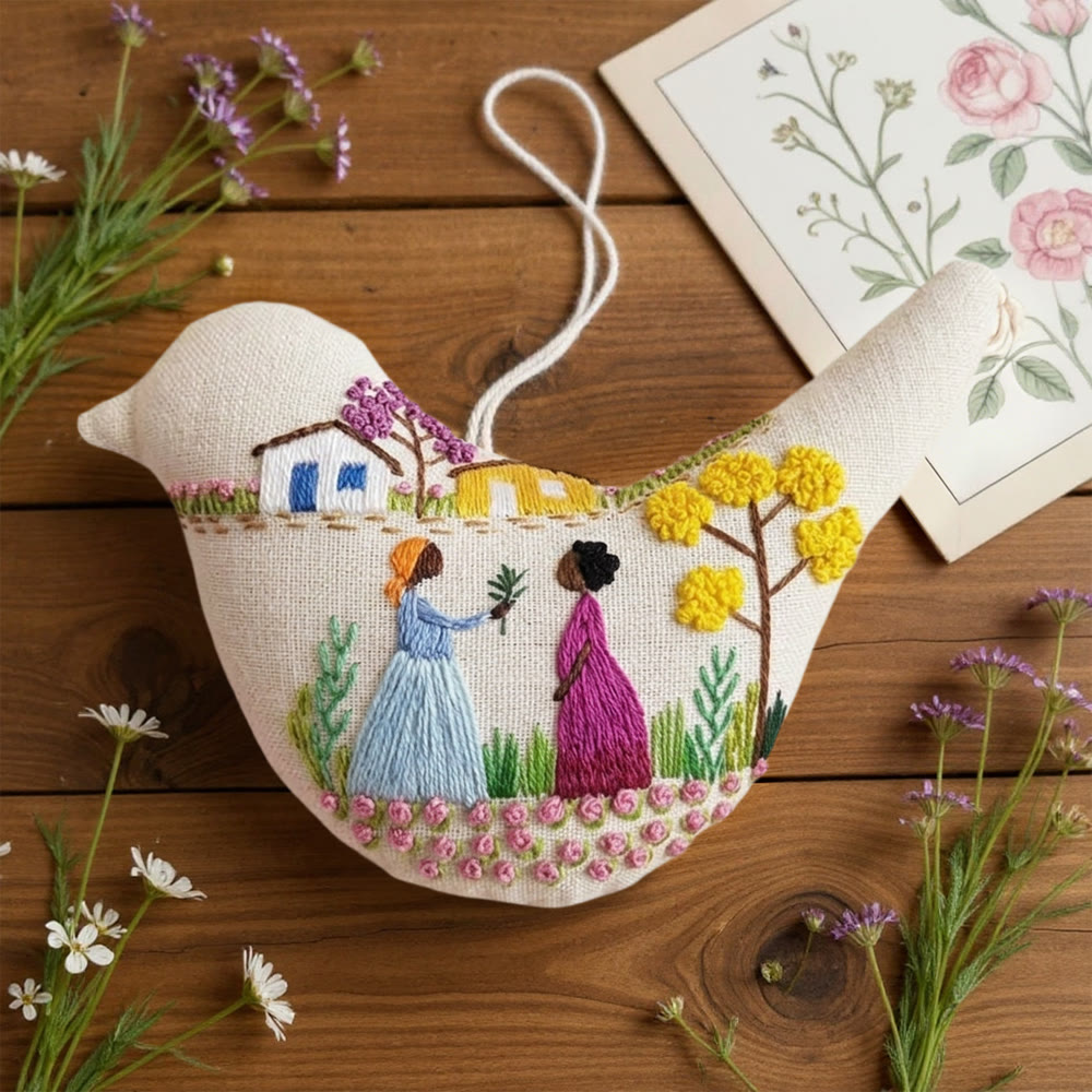 Rubbyoo Bird-shaped Embroidery Kit - Rural Woman |  Beginner Diy Craft | Perfect Gift For Her - image 4
