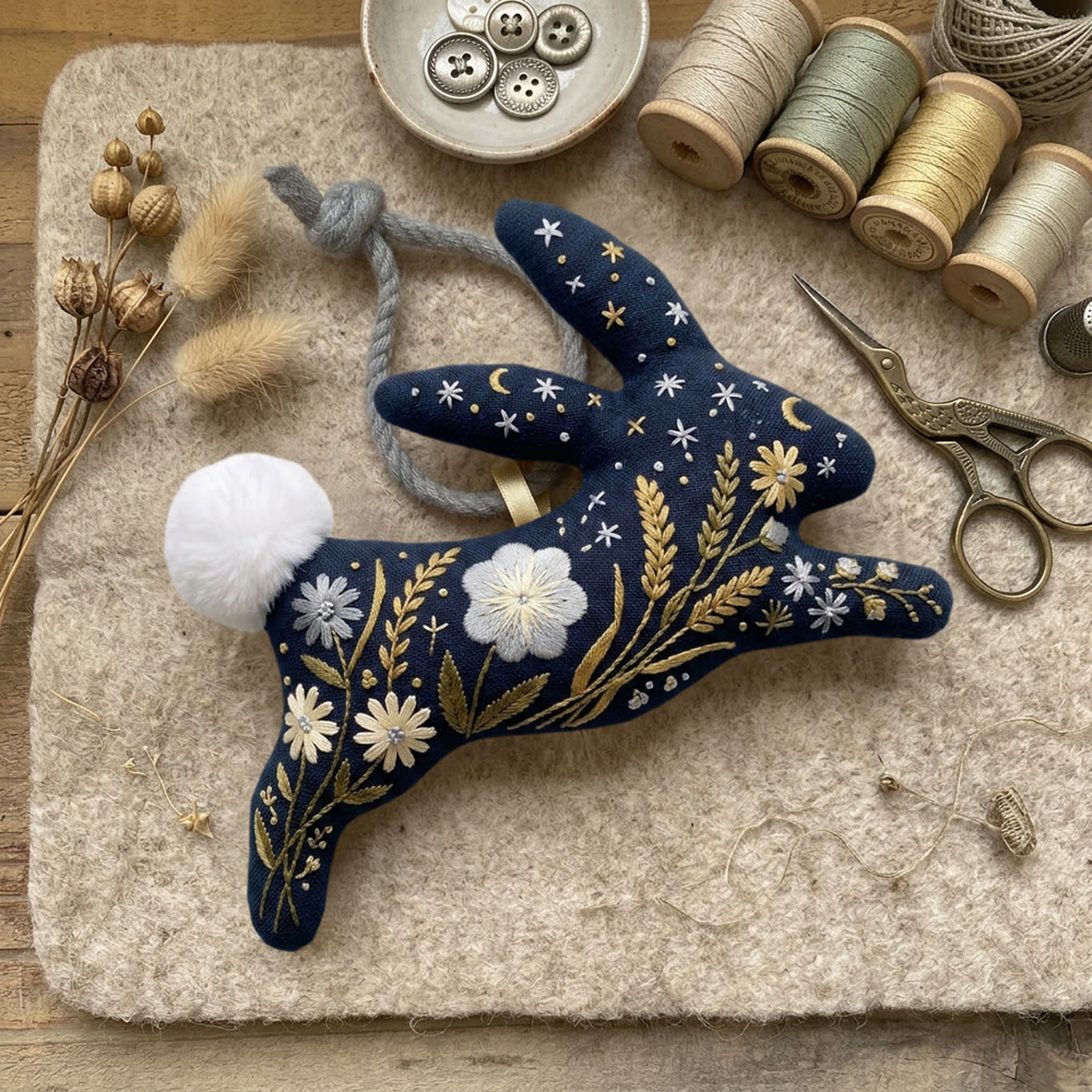 Rubbyoo Rabbit Embroidery Kit - Crescent Moons And Stars | Floral Handmade Birthday Gift | Celestial Home Decor - image 5
