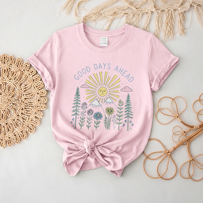 Rubbyoo “Good Days Ahead" Graphic Tee  - Suitable For Matching With Jeans | Trendy Celestial Crewneck Top - Pink - 2XL - image 12