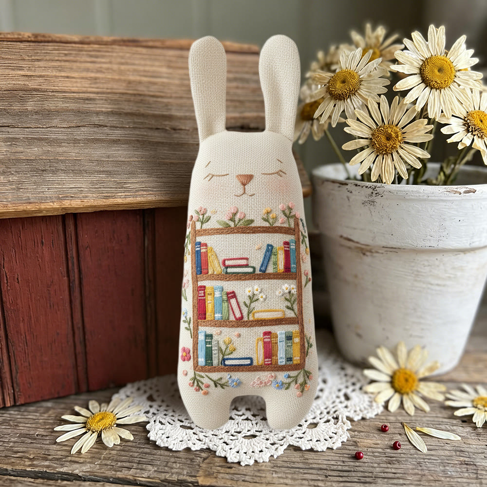 Rubbyoo Bunny Toy Embroidery Kit - Floral Bookcase Design | Intricate Needlework Gift | Cozy Reading Nook Decor - image 6