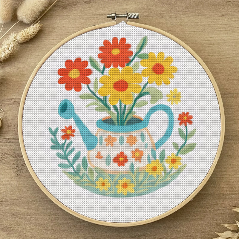 Cross Stitch Kit - Watering Can | Floral Handmade Needlework | Perfect For Wall Hanging  - image 6